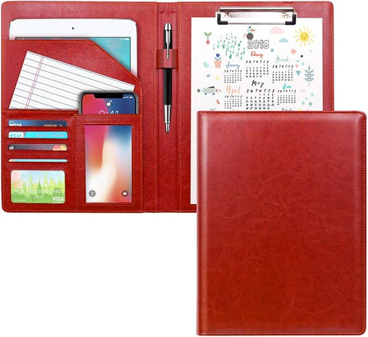 Padfolio Business/Resume Portfolio Folder, Leather Interview Portfolio Business Portfolio Portfolio Organizer with Legal Pad Folder Clipboard,Interview Folder for Men/Women, red