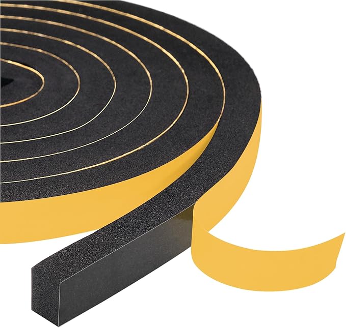Yotache Foam Tape Weather Stripping for Door 1/2" W X 3/8" T (New Adhesive Craft), High Density Closed Cell Adhesive Weather Seal Strip Black, 13 Ft Length