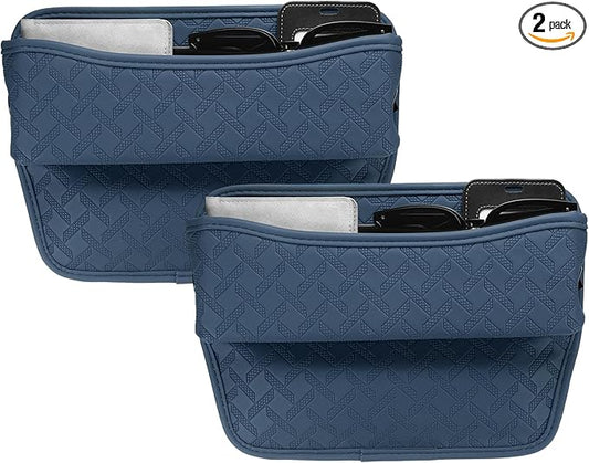 HARFINGTON 2pcs Car Seat Gap Filler Organizer 11.5 x 8 x 2.1 Inch Leather Universal Car Organizer Storage Box Between Seat and Console for Phone Sunglasses Keys, Blue