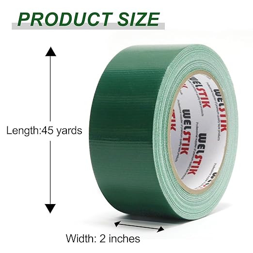 WELSTIK Professional Grade Dark Green Duct Tape, Waterproof Duct Cloth Fabric,Duct Tape for Photographers,Repairs, DIY, Crafts, Indoor Outdoor Use (2 Inch X 45 Yards, Green)