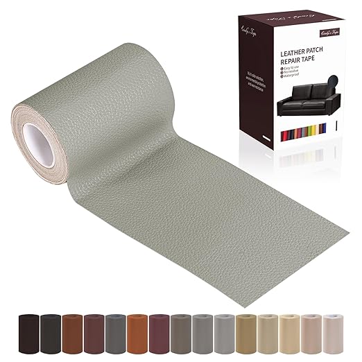 Leather Repair Patch Tape, Light Grey 3 x 61 Inches Self Adhesive Leather Repair Kit for Furniture, Car Seat,Vinyl Leather Repair Kit for Office Chairs, Couch, Sofa, Luggage