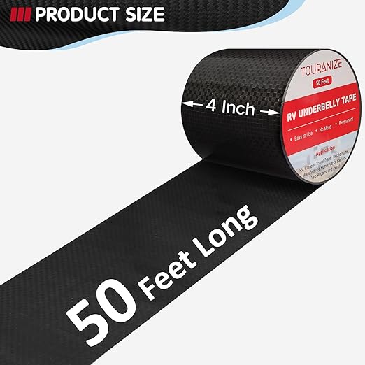 RV Underbelly Material RV Underbelly Tape, 4'' x 50' Waterproof Flex Belly Tape with Permanent Sealing Adhesive for Mobile Home, Camper Travel Trailer, Tear Repair Patch, Black
