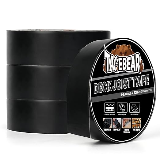 TAPEBEAR Joist Tape 1-5/8"×50', Deck Joist Tape Butyl Sealant Joist Flashing Tape for Decking, Waterproof Anti-Corrosion Weather Resistant Tape for Wood Decks Beams Rim, Roof, 4Rolls
