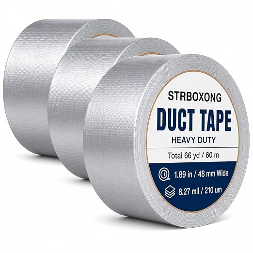 STRBOXONG Silver Duct Tape Heavy Duty, 8.27 Mil Thick, 3 Rolls Waterproof Cloth Backed Gray Tape for Industrial Repair, Sealing, Bundling, Packing, Garage, Workshop and DIY, 1.89 in x 66 yd Total