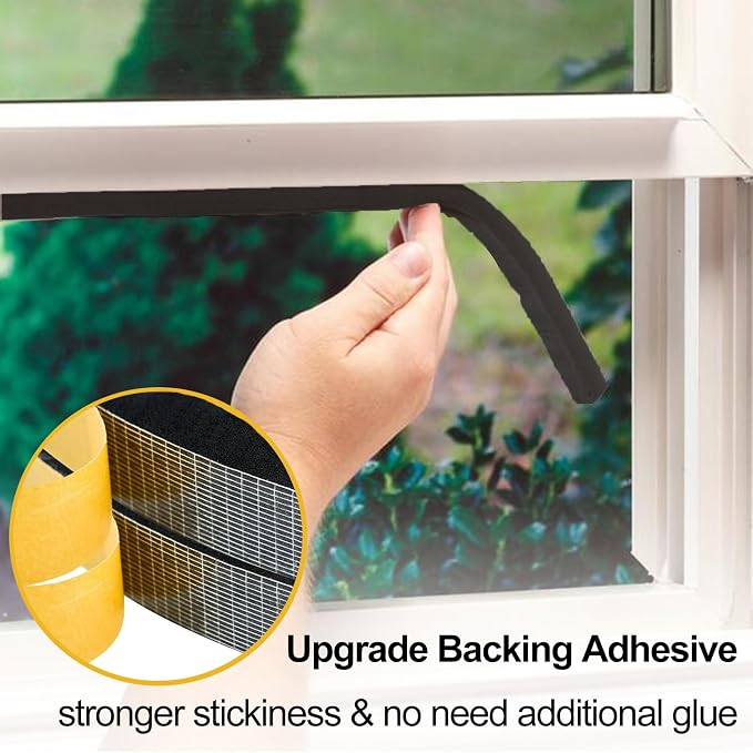 High Density Foam Tape Air Conditioner Window Seal, 2x1 Inch Thick Foam Stripe with Adhesive for Window AC Insulation, Weather Stripping for Doors and Windows Insulation, AC Foam Tape, Black