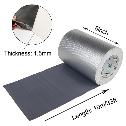 BOMEI PACK Butyl Tape, Waterproof 1.5mm x 8" W X 16.4'L, Multi-Use Leak Repair for Boat and Pipe Sealing, HVAC Ducts, Roof Crack, RV, Awning, Window Sealing, Upgraded Leak Proof Butyl, 1Pack