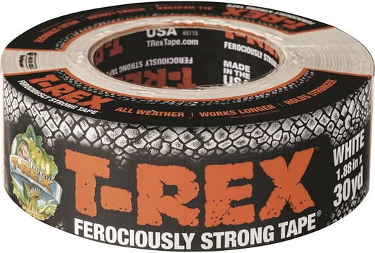 T-REX Ferociously Strong Tape, Duct Tape with UV Resistant & Waterproof Backing for Wood Brick Concrete and More, 30 yd. x 1.88", White, 1-Roll (241534)