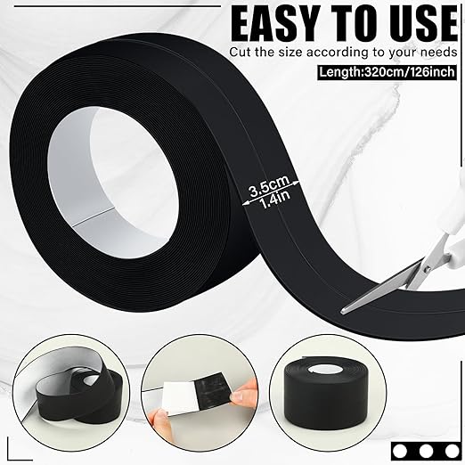Frienda Black Caulk Tape 10.5' x 1.5'' Waterproof Self Adhesive Caulk Strip Bathtub Sealant Tape Sealing Strip Oil Proof Bathroom Sealant for Kitchen Floor Wall Edge Protector(PE)