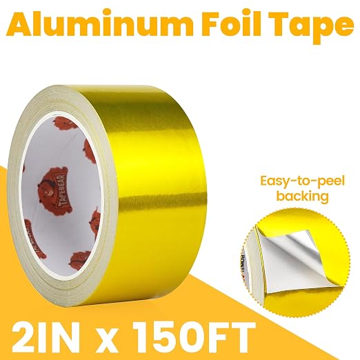 TAPEBEAR Gold Aluminum Tape 2" x 150FT, Professional Heat Reflective Tape Foil Duct Heat Shield Heat Resistant Tape for DIY Crafts, HVAC Ductwork, Dryer Vent, Exhaust Hose, Pipe Metal Repair