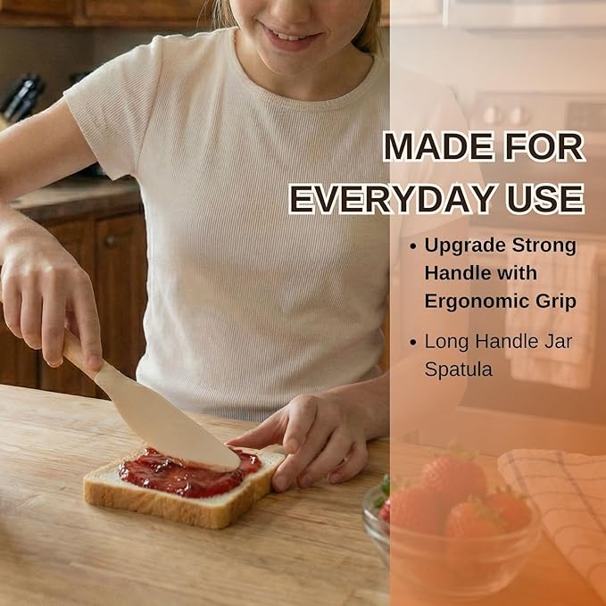 10.7" Silicone Jar Spatula with Natural Beechwood Handle, Removable Flexible Scraper Head for Deep Jars, Thick Non-Stick Small Spatula for Sourdough, Peanut Butter, Blenders & Baking, Cream