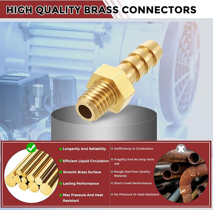 Pack of 10 Brass Hose Barb Fittings Adapter Connector 4mm Hose Barb to M5x0.8 Male Fittings for Home Machines, Massage Bathtubs, and Irrigation Systems