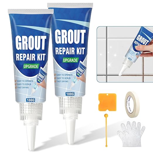 Tile Grout Repair Kit, 2 Pack White Fast Drying Grout Filler for Bathroom, Kitchen, Shower, Replace Grout Pen for Restore and Renew Tile Joints Line, Versatile Triple Use with Grout Sealer (Gray)
