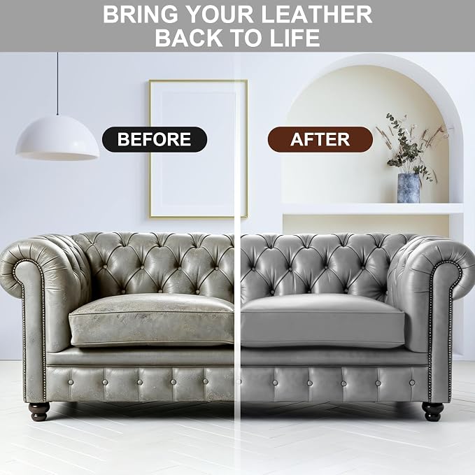 STARTSO WORLD Gray Leather Recoloring Balm, Leather Repair Kit for Furniture,Couches & Car Seats, Leather Paint, Leather Color Restorer, Leather Scratch Remover