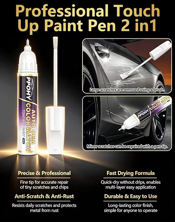 Magnetic Gray Metallic (1G3) Touch Up Paint Pen for Toyota with A/B Wax-PPOHY OEM Exact Match,Complete Scratch Repair Kit,Quick Dry 2-In-1 Tip / Brush,Anti-Rust Waterproof Paint for Camry,Corolla,RAV4,Highlander
