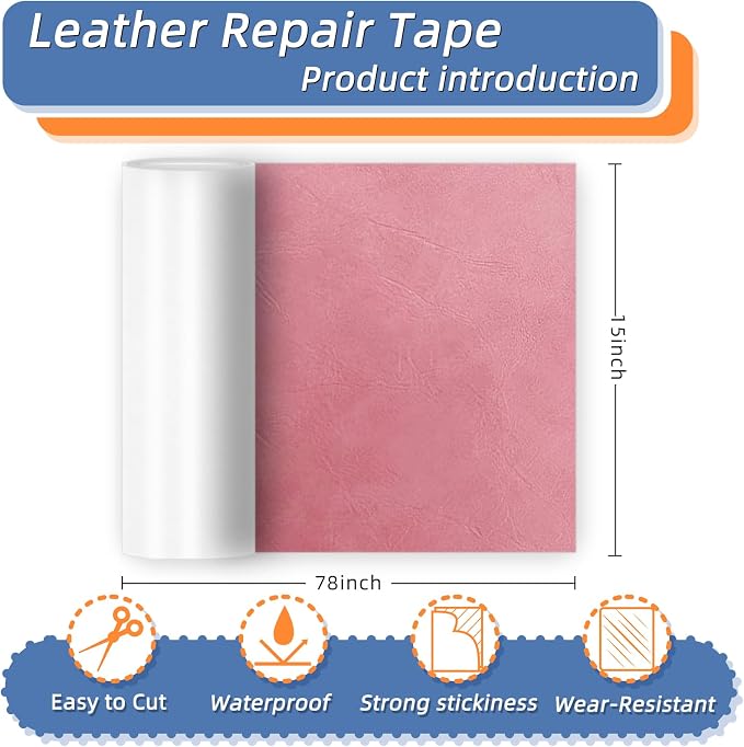 Self Adhesive Faux Leather Repair Patch,1Roll 15x78 Inch Leather Repair Tape for Furniture,Couch Tape for Couches,Bed,Car Seats,Chair,Light Pink