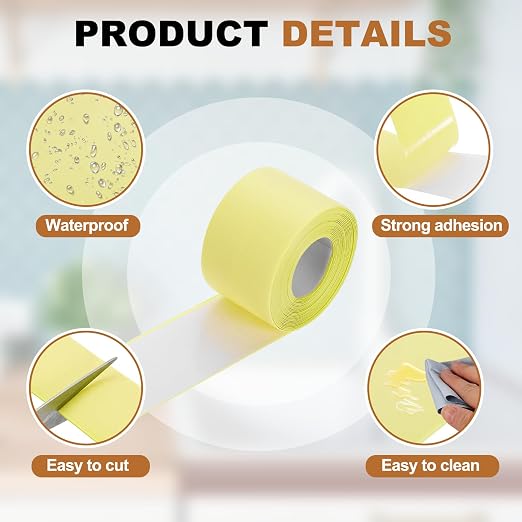 uxcell Caulk Tape Waterproof, 1.5 Inch x 10.5 ft Self-Adhesive Sealant Sealing Strip Caulking Sealant Tape PVC with Tool for Kitchen Sink Toilet Bathroom Bathtub Floor, Beige