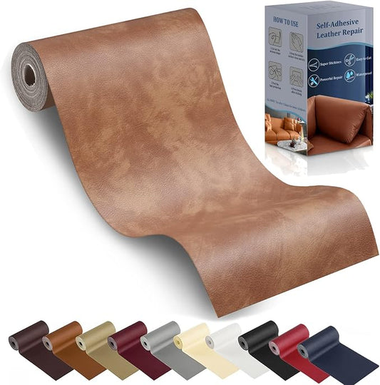 YAFLC Leather Repair Patch for Furniture, 4" x 63" Self Adhesive Leather Repair Kit Vinyl Repair Tape for Car Seat Sofa Jackets Couches Chair Retro Camel