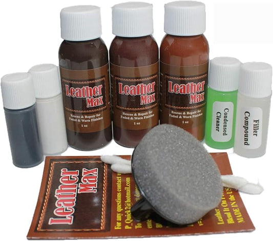 Furniture Leather Max Complete Leather Refinish and Repair Kit/Now with 3 Color Shades to Blend with/Leather & Vinyl Restorer (Deep Browns)