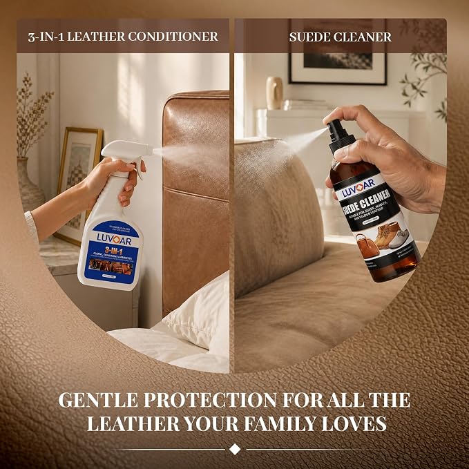 Leather Cleaner and Conditioner Kit - and More for Car Interiors, Apparel, Furniture, Boots & Accessories - with Microfiber Brush & Microfiber Cloth 2 Bottles (8 oz Each)