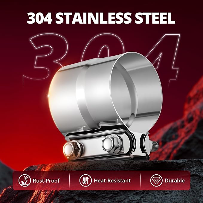 EVIL ENERGY 3.0'' Exhaust Clamp, Lap Joint Band Clamp Stainless Steel for Pipes, Mufflers, Catalytic Converters (1PCS, 3.0 inch)