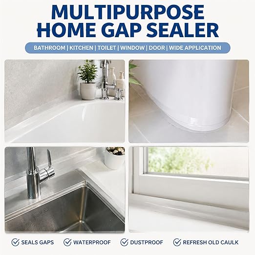 ZOMPAGO Caulk Tape 2in x 9.84FT Clear Waterproof Self Adhesive Caulking Tape Peel and Stick Caulk Strip for Bathroom Bathtub Toilet Kitchen Vanity Stain Resistant