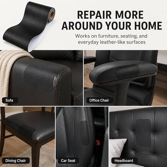 Self Adhesive Leather Repair Patch 24x54 Inch, Large Vinyl Repair Kit，Black | Leather Tape for Furniture, Couch, Sofa, Car Seats. Waterproof, Strong Adhesion, Easy Cut Pleather Patch Waterproof Scratch
