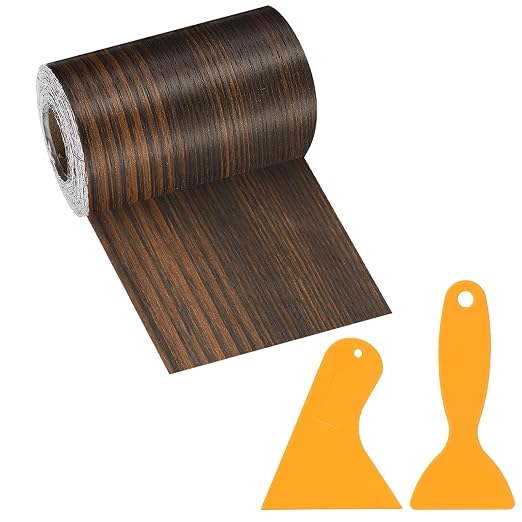 PATIKIL Wood Grain Repair Tape, 3" x 33' Self Adhesive Realistic Wood Tape with Scraper Durable Repair Patch for Furniture Floor Window Door Table DIY Home Decor, Jet Black Wood Grain