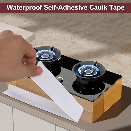 White Caulk Tape 2 Rolls Waterproof Self-Adhesive Tub & Wall Sealing Strip PVC Caulk for Bath & Kitchen Shower Corners, Sink Edges, Toilet Base