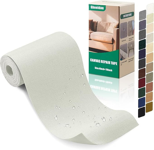 Gheeidau Canvas Repair Tape 4×70 Inch Waterproof Self-Adhesive Fabric Repair Patch for Repairing Boat Covers,Tents,Patio Umbrellas,Car Seats,Luggage,Sofas.(White)