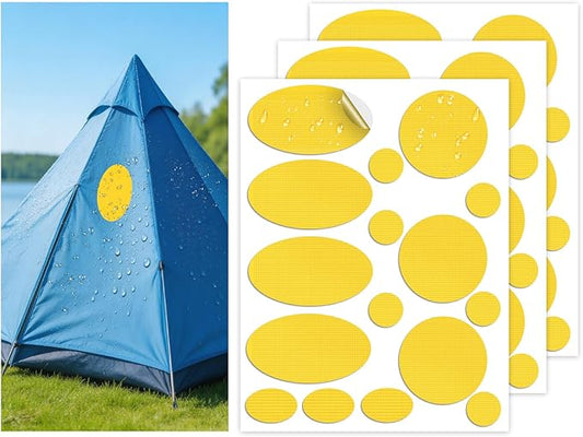 Waterproof Self-Adhesive Nylon Fabric Repair Tape - Tent Repair Kit,48pcs Fabric Patches for Tent, Jacket, Clothes, Puffer Down Jacket,Sleeping Bag, Outdoor Gear Tenacious Repairs Tape, Yellow