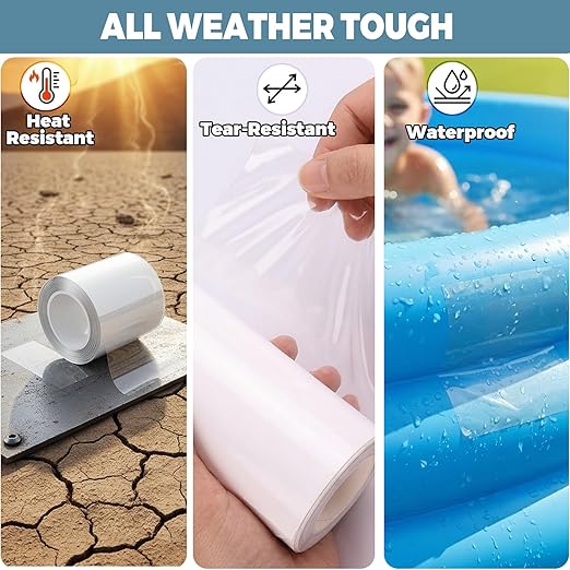 16.4FT x 6 Inch TPU Waterproof Repair Tape, Heavy Duty Vinyl Patch Kit for Inflatable Pool, Floats, Air Mattress, Bounce House, Tent, Canvas, Canopy & RV Awnings – Extra Long Clear Sealing Roll