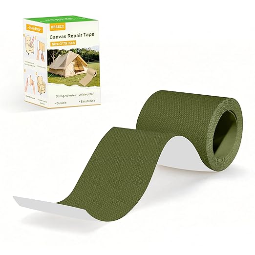 Besezx Canvas Repair Tape,Outdoor Gear Patch, 3x79 Inches,Waterproof Self-Adhesive Fabric Repair Tape for Repairing Boat Covers,Sun Shades,Sofas,Tents,Lounge Chairs,Awnings (Army Green)