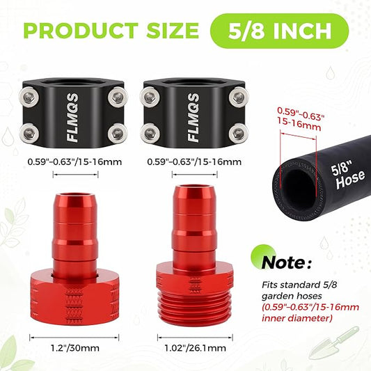 Garden Hose Repair Kit with Upgraded Tight Clamp - 3 Sets Heavy Duty Aluminum Alloy Hose Connector, Fit for 5/8" Hoses, Includes 6 Extra Washers - Leak-Proof Easy Fix (Red)