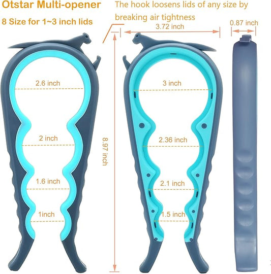Otstar Jar Opener & Bottle Opener Set for Weak Hands - Multi-Function Kitchen Opener Tool for Seniors with Arthritis, Elderly - Includes Jar Lid Gripper Pad, Corkscrew Opener