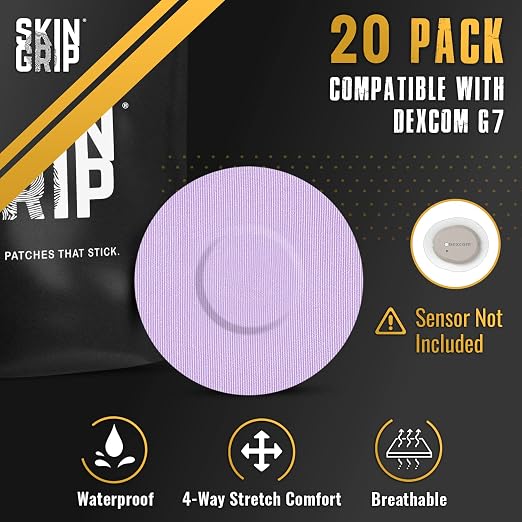 Skin Grip Adhesive Patches Compatible with Dexcom G7 & Stelo CGM – Waterproof & Sweatproof Cover for Continuous Glucose Monitor Sensor, Stays Secure for 10-15 Days – 20 Pack, Pastel Colors