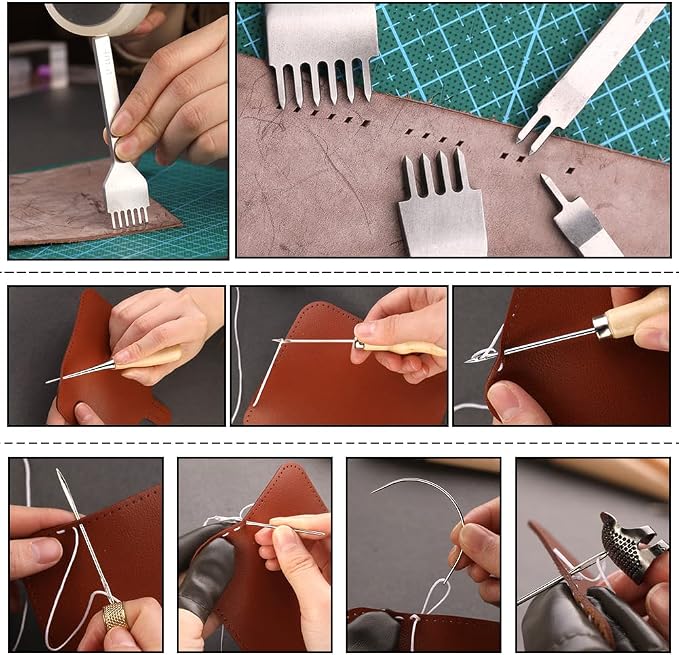 TLKKUE Leather Working Tools Leather Craft Tools for Carving Stamping Sewing Punching Cutting with Custom Storage Bag Professional Tooling Kit for Crafting, Repair & DIY Projects