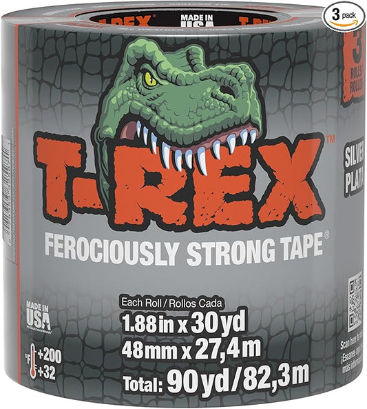 T-REX Tape Heavy Duty Duct Tape with UV Resistant & Waterproof Backing for Ferociously Strong Repairs, 1.88" x 30 yd, Gunmetal Gray, 3 Rolls