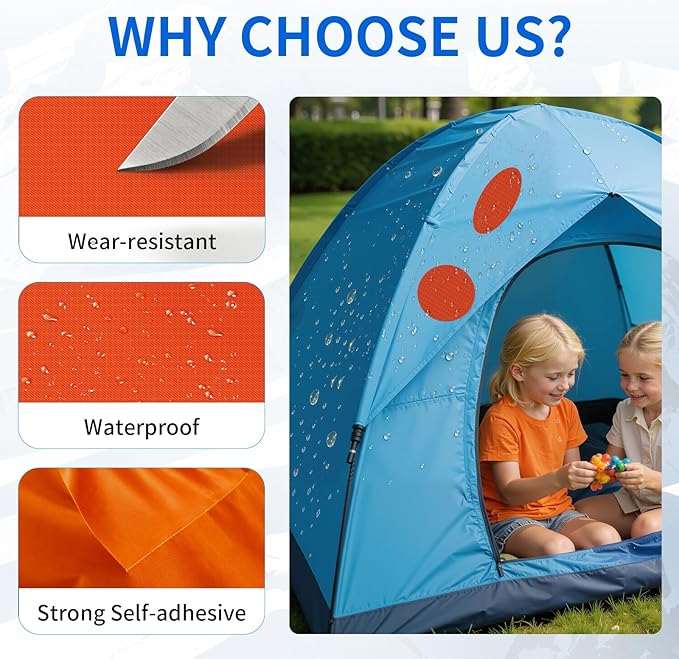 Waterproof Self-Adhesive Nylon Fabric Repair Tape - Tent Repair Kit,48pcs Fabric Patches for Tent, Jacket, Clothes, Puffer Down Jacket,Sleeping Bag, Outdoor Gear Tenacious Repairs Tape, Orange