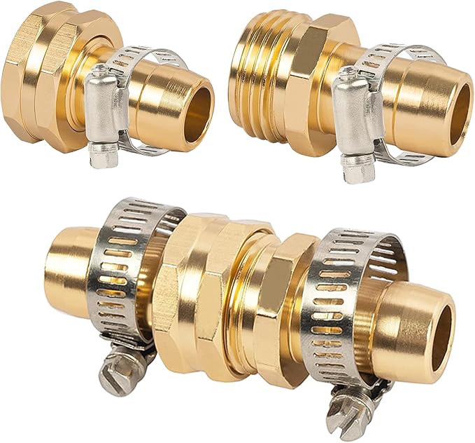LIULO TOOL Garden Hose Repair Connector with Clamps, Fit for 3/4" or 5/8" Aluminum Garden Hose Fitting, Male and Female Hose Fittings, 5 Sets