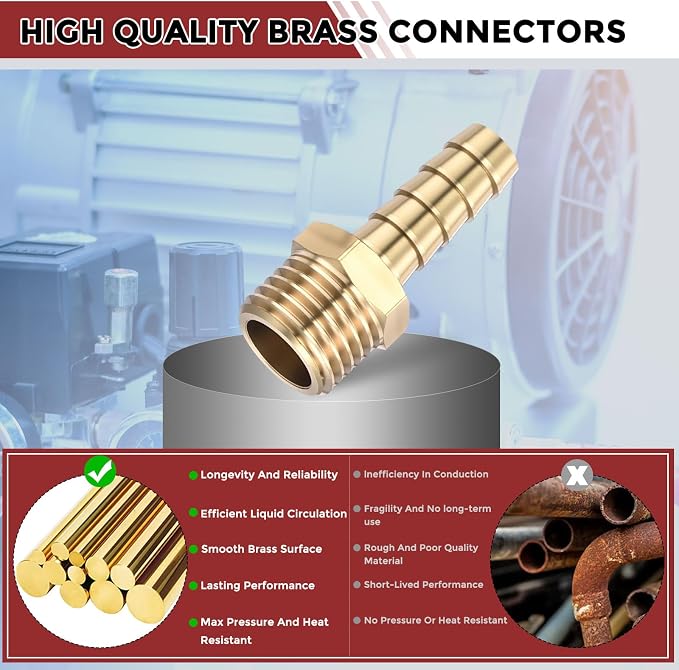 Pack of 2 Brass Hose Barb Fittings Adapter Connector 8mm Hose Barb to M14x1.5mm Male Fittings for Home Machines, Massage Bathtubs, and Irrigation Systems