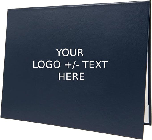 Premium Navy Blue Faux Leather Document Cover 8x6 Small Size | Tent-Style Opening, Non-Padded, Custom Metallic Foil Printing | Ideal for Diplomas, Awards, Certificates with Professional Finish