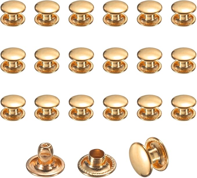 uxcell 120 Sets Leather Rivets, 8mm Double Cap Rivets, 6mm Height Tubular Metal Studs for Leather Craft Repair and Decoration DIY Clothes, Shoes, Bags, Belts, Light Gold