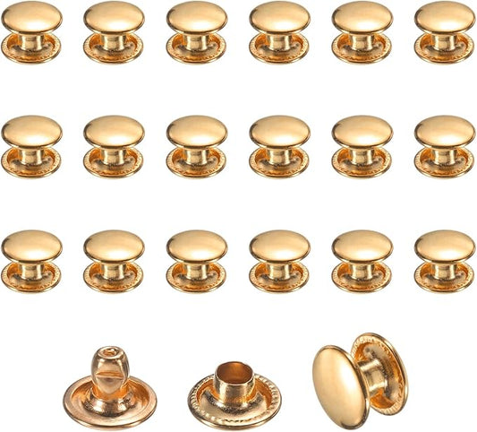 uxcell 120 Sets Leather Rivets, 8mm Double Cap Rivets, 6mm Height Tubular Metal Studs for Leather Craft Repair and Decoration DIY Clothes, Shoes, Bags, Belts, Light Gold