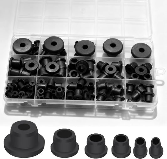 115 Pcs T-Type Silicone Rubber Grommet Kit, 6 Sizes Bushings for Wiring, T-Type Design Grommets for Hydroponics, Valve & Pipe Repair, Cable Protection in Automotive, Gardening & Industrial Use
