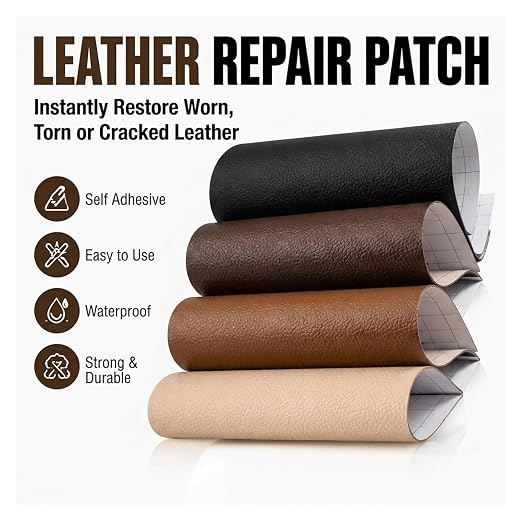 Cremsy Leather Repair Patch Tape, Self-adhesive Leather Repair Patch Kit for Couch Sofa Car Seats, Waterproof Vinyl Repair Patch, Cuttable Furniture Repair Tape for Chair Jacket (6, Dark Brown)