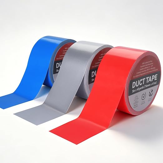 Reniteco 3 Pack Duct Tape, 3 in x 45 Yards Heavy Duty, High-Density Mesh – Clean Tear, No Residue, Waterproof, UV Resistant, for DIY, Color-Coding, Home & Outdoor (Red, Silver, Sky Blue)