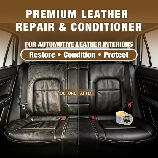 Leather Conditioner & Repair Cream: Leather Cleaner and Conditioner for Car Seats and Interiors - Repair Conditioning Salve for Furniture Couches Shoes Purse Bags(8 Oz)