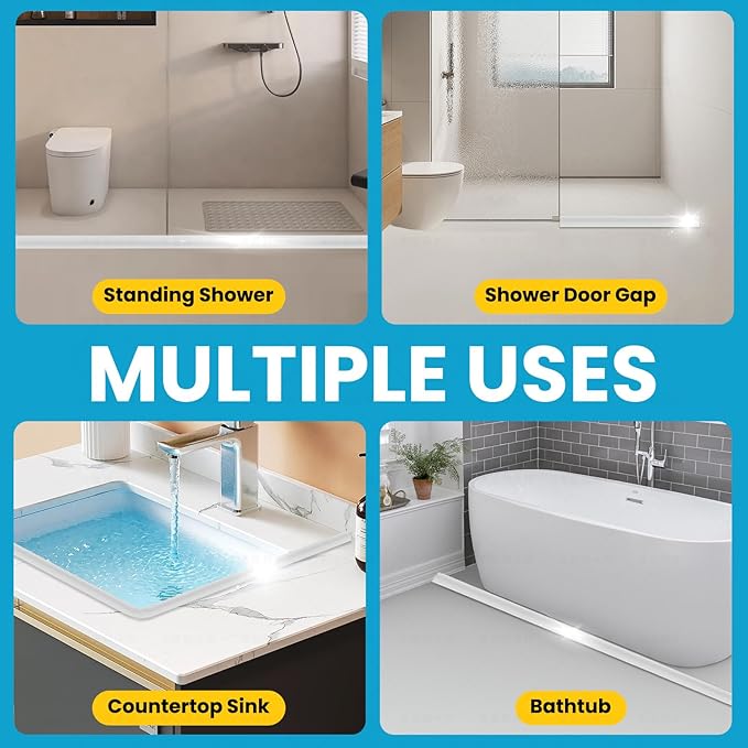 98" Collapsible Shower Threshold Water Dam Shower Water Stopper Barrier Keeps Water Inside Threshold Dry and Wet Separation Suitable for Bathroom Kitchen Sink Bathtub and More