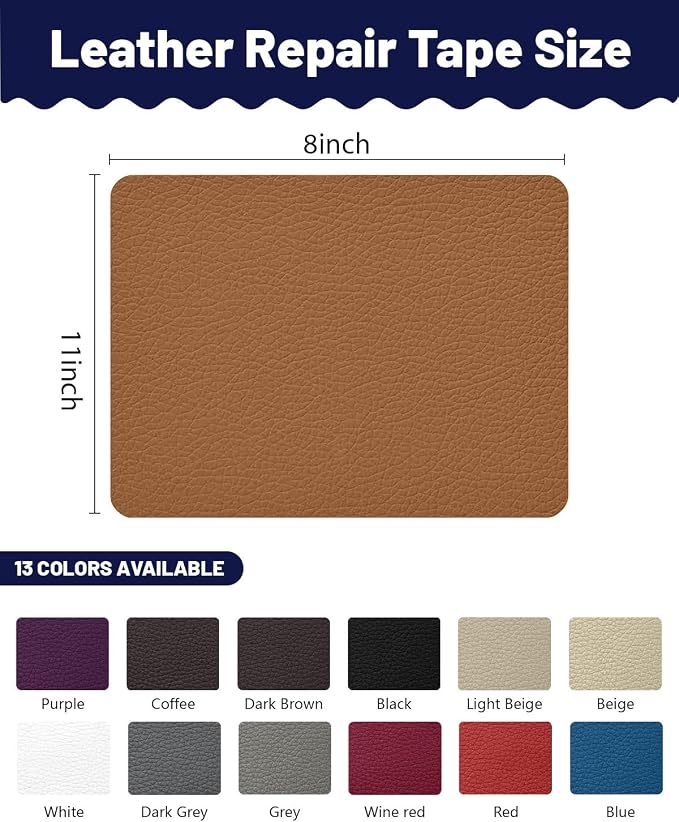 Leather Repair Patch Tape Kit,Self Adhesive Leather Repair for Sofa，Car Seat,Office Chair,Furniture,Jacket,Waterproof Strong Adhesive Vinyl Repair Kit. 8 in x 11 in,Light Brown