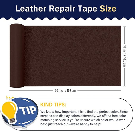 Zenyao Leather Repair Patch Tape - Self Adhesive Leather Repair Kit for Car Seat Furniture, Heavy Duty Vinyl Repair Patch for Couch Sofa, Waterproof Fix for Tears, 16x60 Inch Roll, Brown Burgundy